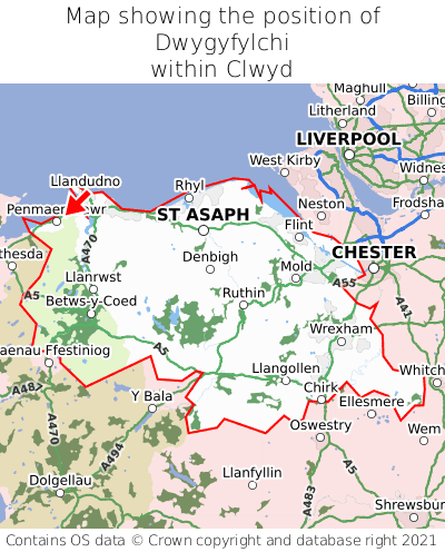 Map showing location of Dwygyfylchi within Clwyd