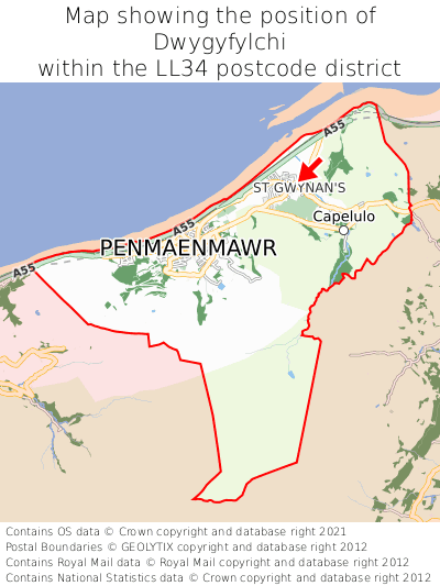 Map showing location of Dwygyfylchi within LL34