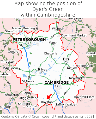 Map showing location of Dyer's Green within Cambridgeshire
