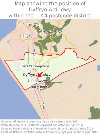Map showing location of Dyffryn Ardudwy within LL44