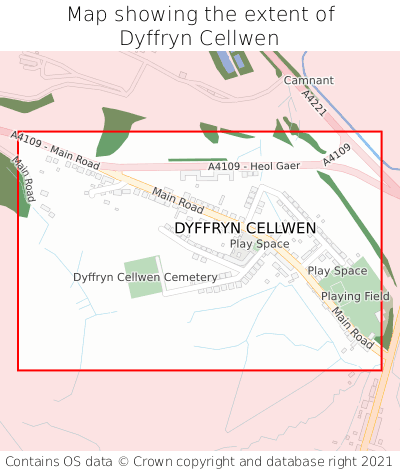 Map showing extent of Dyffryn Cellwen as bounding box