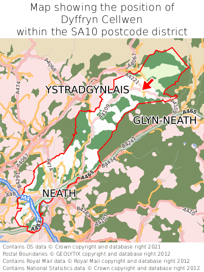 Map showing location of Dyffryn Cellwen within SA10