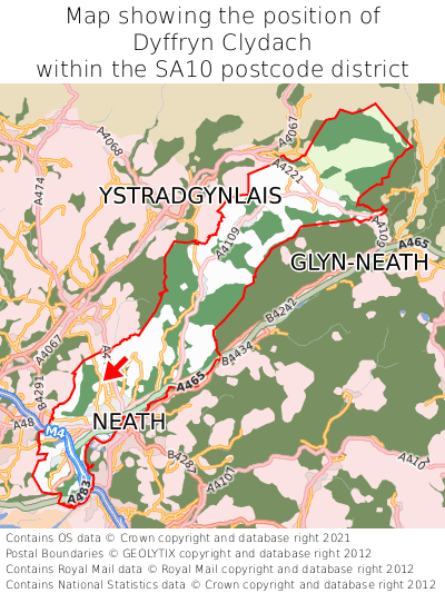 Map showing location of Dyffryn Clydach within SA10