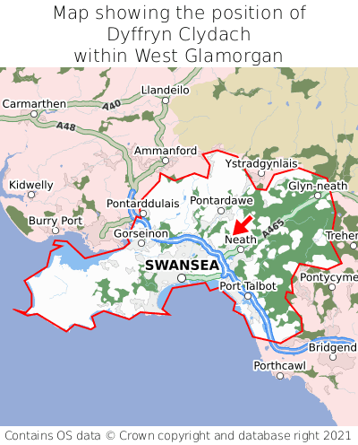 Map showing location of Dyffryn Clydach within West Glamorgan
