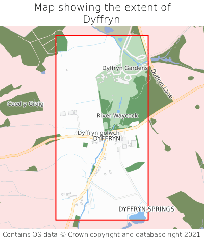 Map showing extent of Dyffryn as bounding box