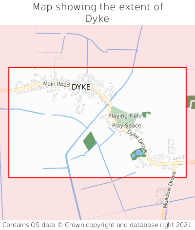 Map showing extent of Dyke as bounding box
