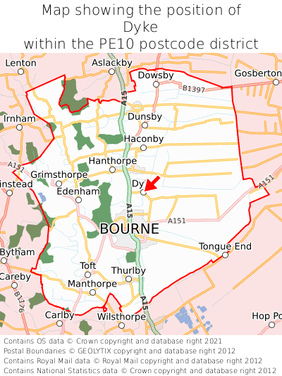 Map showing location of Dyke within PE10