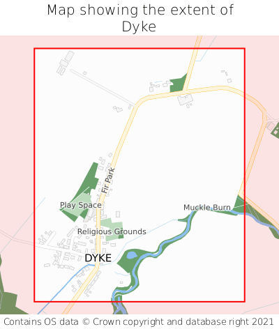 Map showing extent of Dyke as bounding box