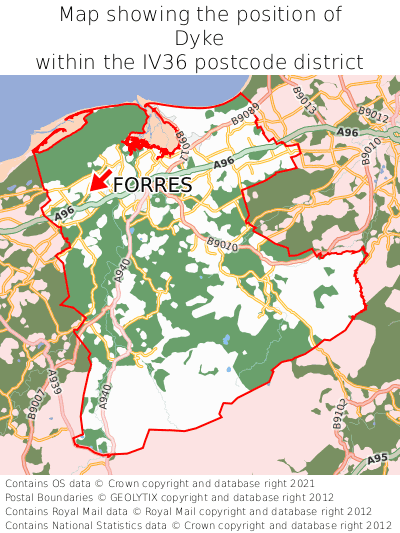 Map showing location of Dyke within IV36