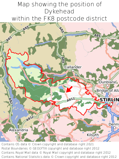 Map showing location of Dykehead within FK8