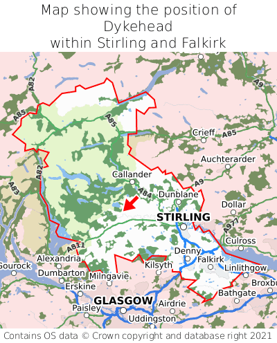 Map showing location of Dykehead within Stirling and Falkirk