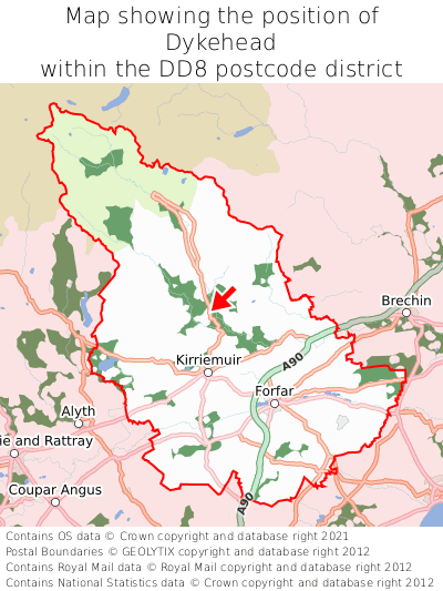 Map showing location of Dykehead within DD8