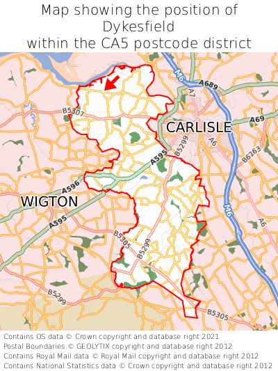 Map showing location of Dykesfield within CA5