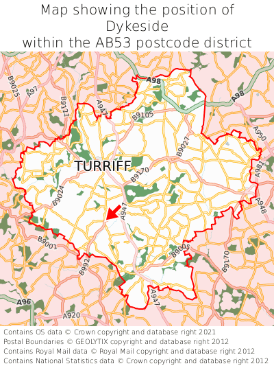 Map showing location of Dykeside within AB53
