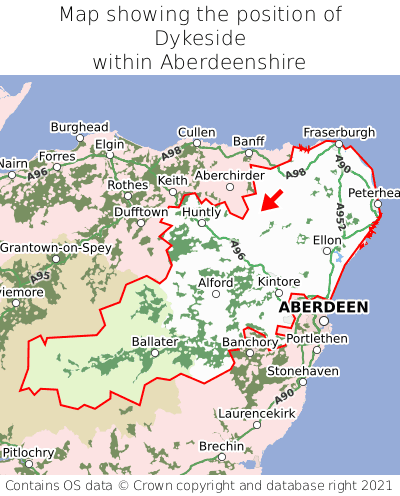 Map showing location of Dykeside within Aberdeenshire