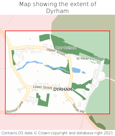 Map showing extent of Dyrham as bounding box