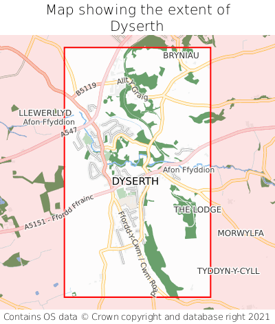 Map showing extent of Dyserth as bounding box