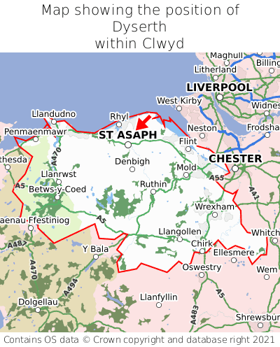 Map showing location of Dyserth within Clwyd