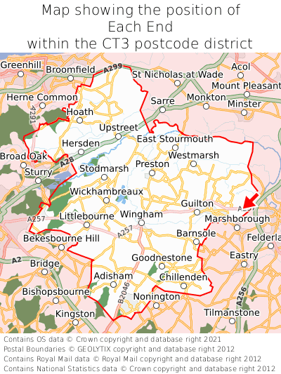 Map showing location of Each End within CT3