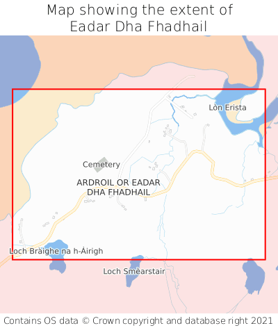 Map showing extent of Eadar Dha Fhadhail as bounding box