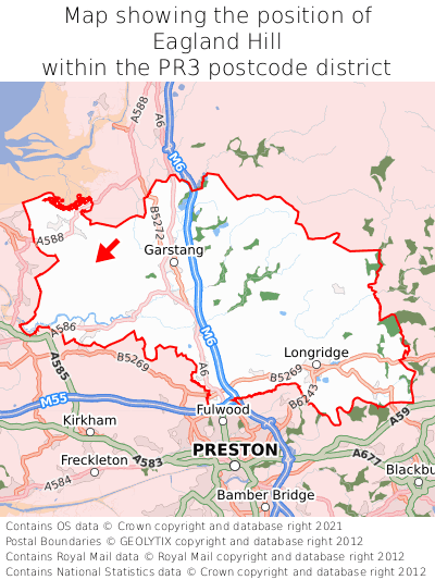 Map showing location of Eagland Hill within PR3