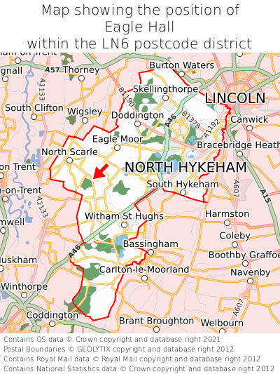 Map showing location of Eagle Hall within LN6