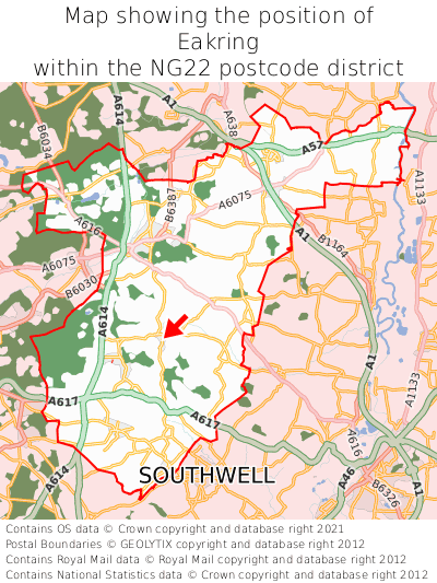 Map showing location of Eakring within NG22