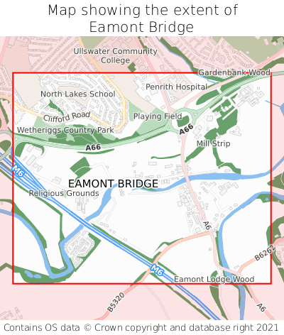 Map showing extent of Eamont Bridge as bounding box