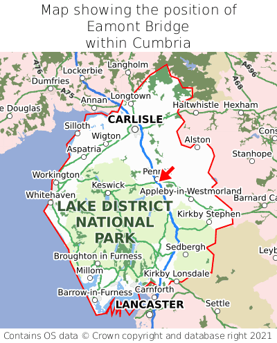 Map showing location of Eamont Bridge within Cumbria
