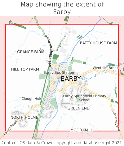 Map showing extent of Earby as bounding box