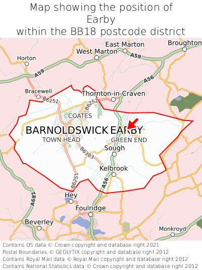 Map showing location of Earby within BB18