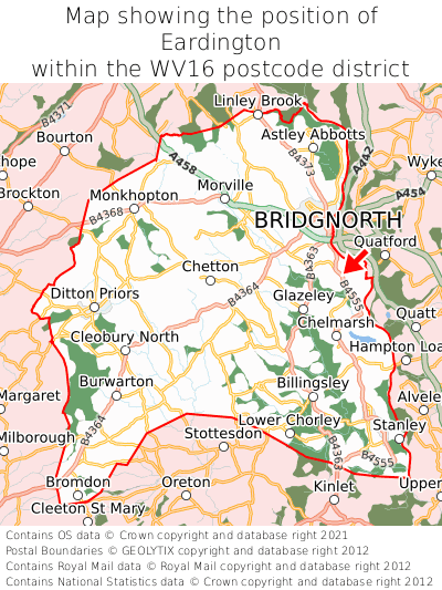 Map showing location of Eardington within WV16