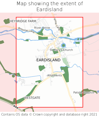 Map showing extent of Eardisland as bounding box