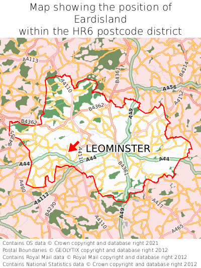 Map showing location of Eardisland within HR6