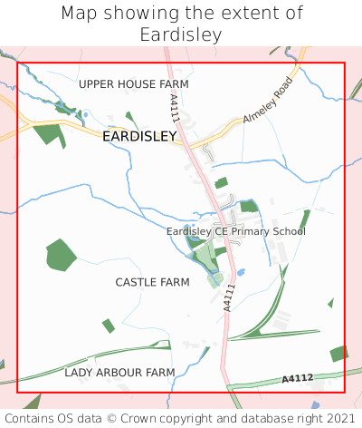 Map showing extent of Eardisley as bounding box