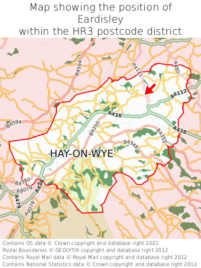 Map showing location of Eardisley within HR3