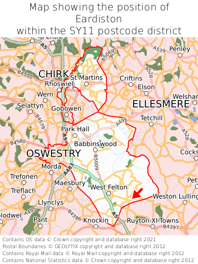 Map showing location of Eardiston within SY11