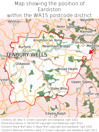 Map showing location of Eardiston within WR15