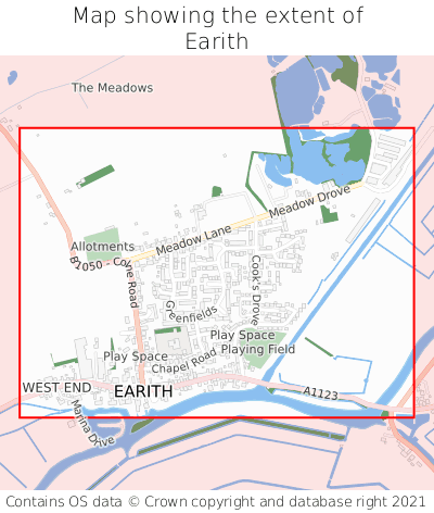 Map showing extent of Earith as bounding box