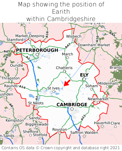Map showing location of Earith within Cambridgeshire