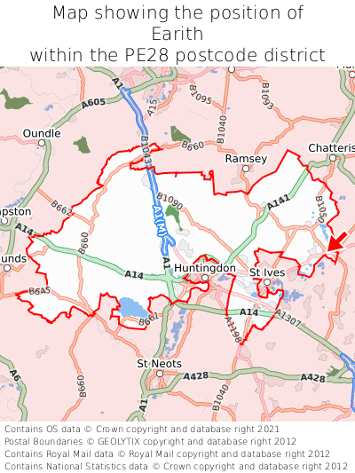 Map showing location of Earith within PE28