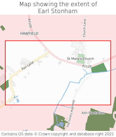 Map showing extent of Earl Stonham as bounding box