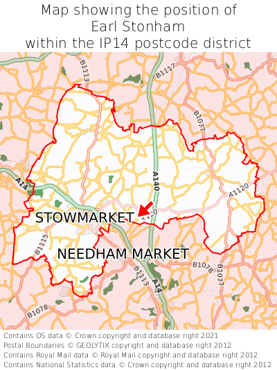 Map showing location of Earl Stonham within IP14