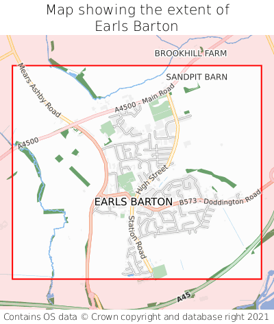Map showing extent of Earls Barton as bounding box