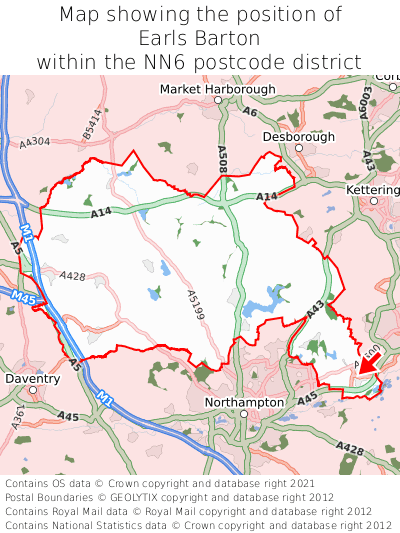 Map showing location of Earls Barton within NN6