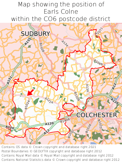 Map showing location of Earls Colne within CO6