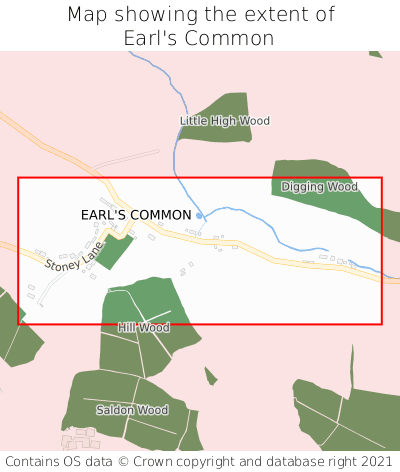 Map showing extent of Earl's Common as bounding box
