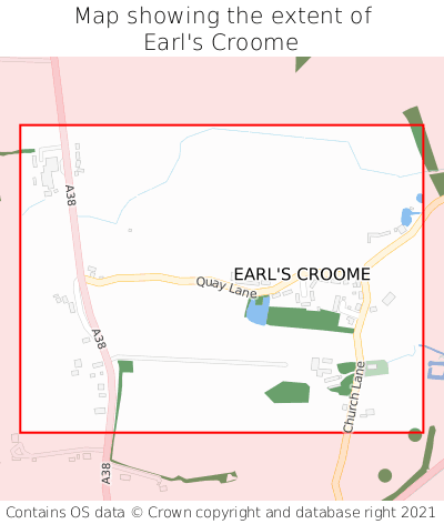 Map showing extent of Earl's Croome as bounding box