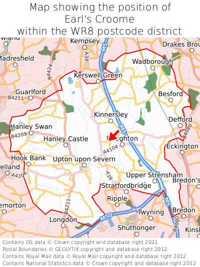 Map showing location of Earl's Croome within WR8