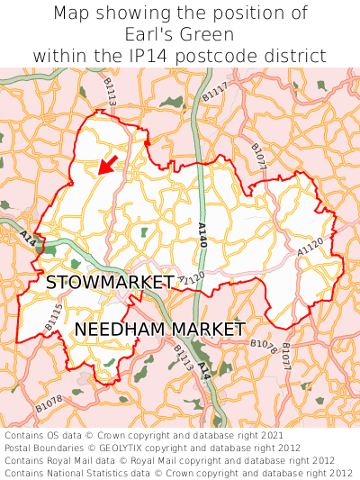 Map showing location of Earl's Green within IP14